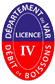 Licence de Débit de Boissons de type IV du Département du Var, divisée en bleu (Licence) et rouge (Débit de Boissons).